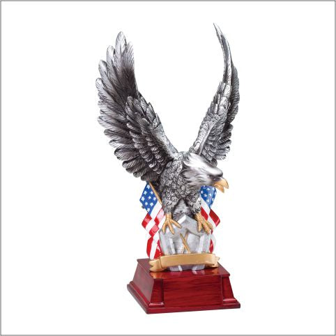 Silver eagle with flag on rosewood base