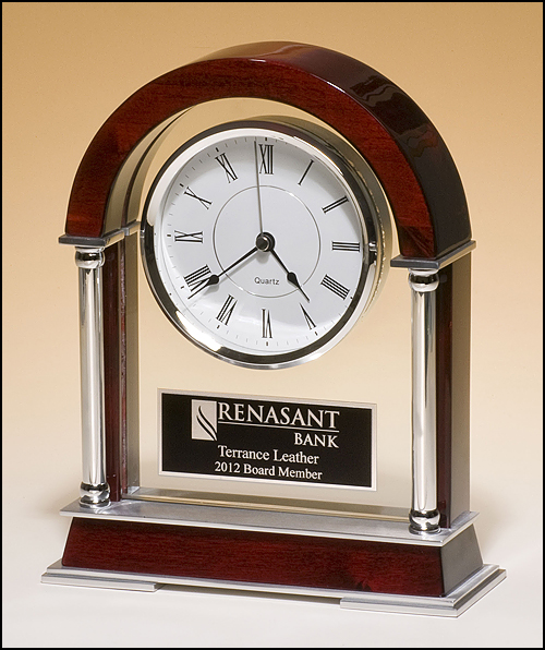 Rosewood Mantle Clock with Chrome Post