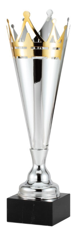 Crown Trophy Silver Italian Metal Cup on black marble base. Available in 3 sizes.