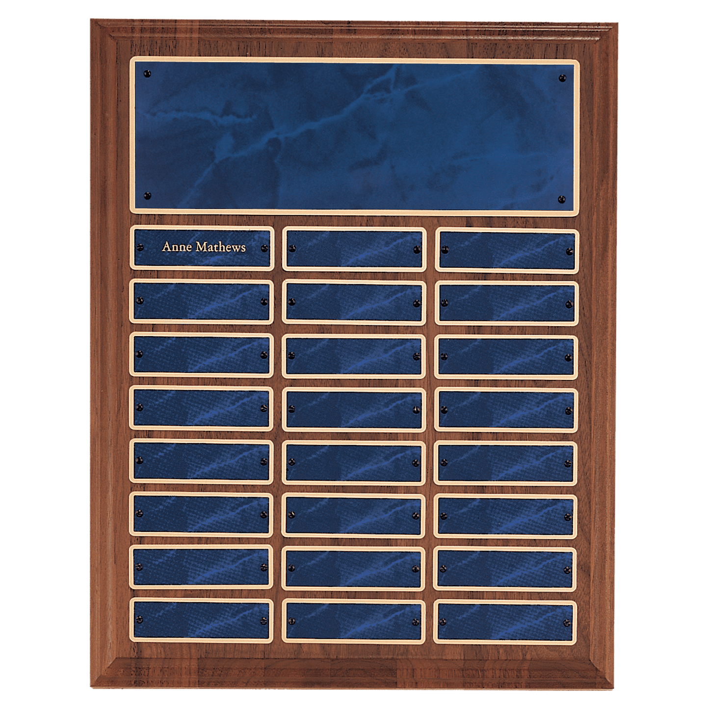 Solid American walnut perpetual plaque with blue marble plates with 2 plate combinations