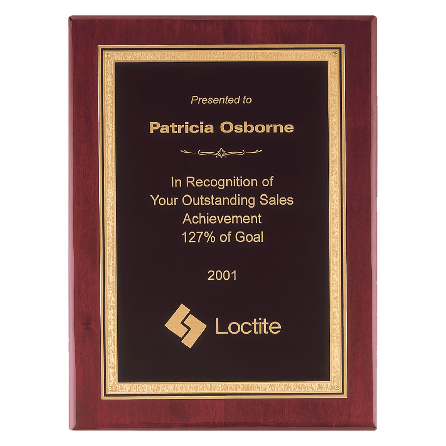 Rosewood Piano finish Plaque with gold florintine border. Available in 4 sizes.