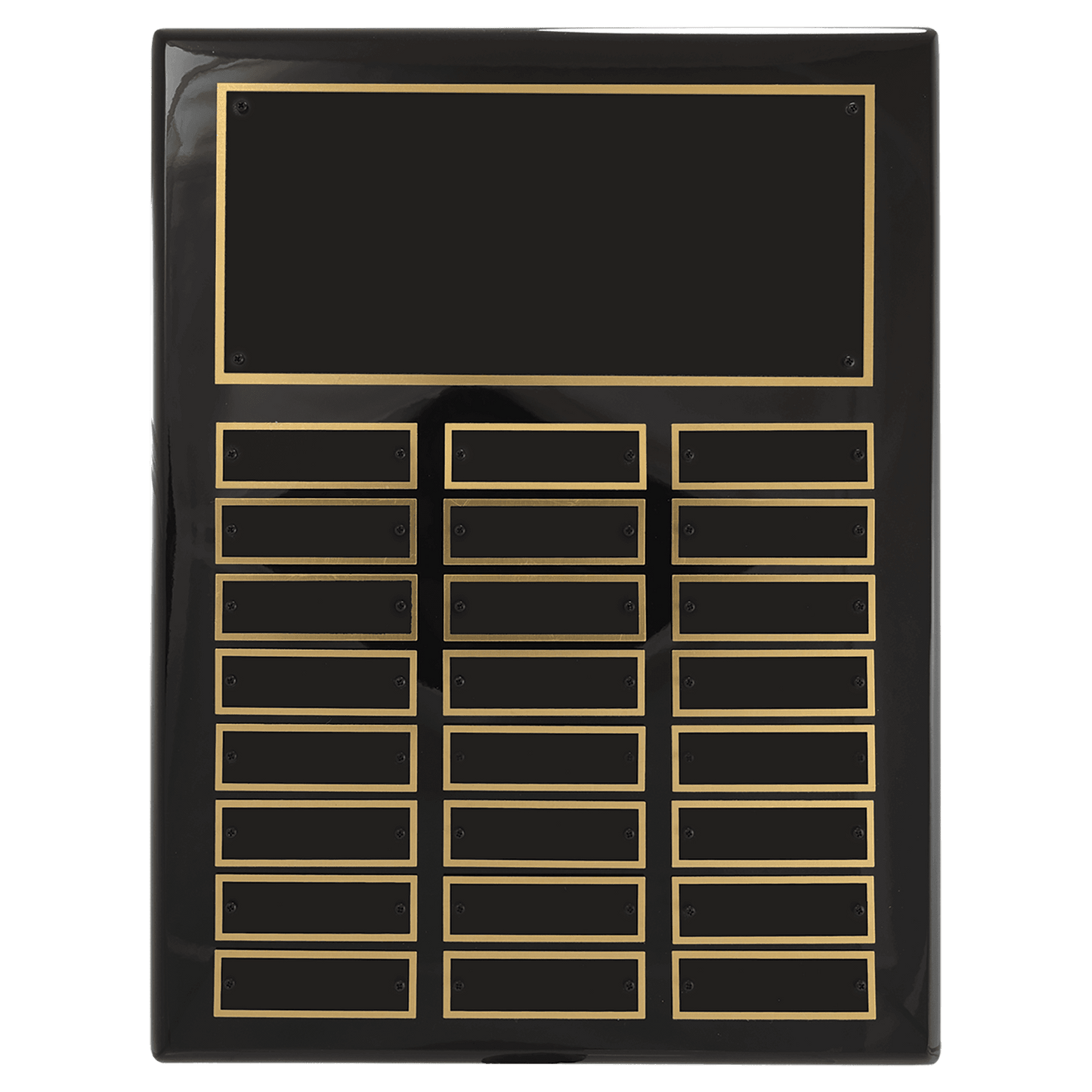 Black stained piano finish perpetual plaque with 2 plate combinations.