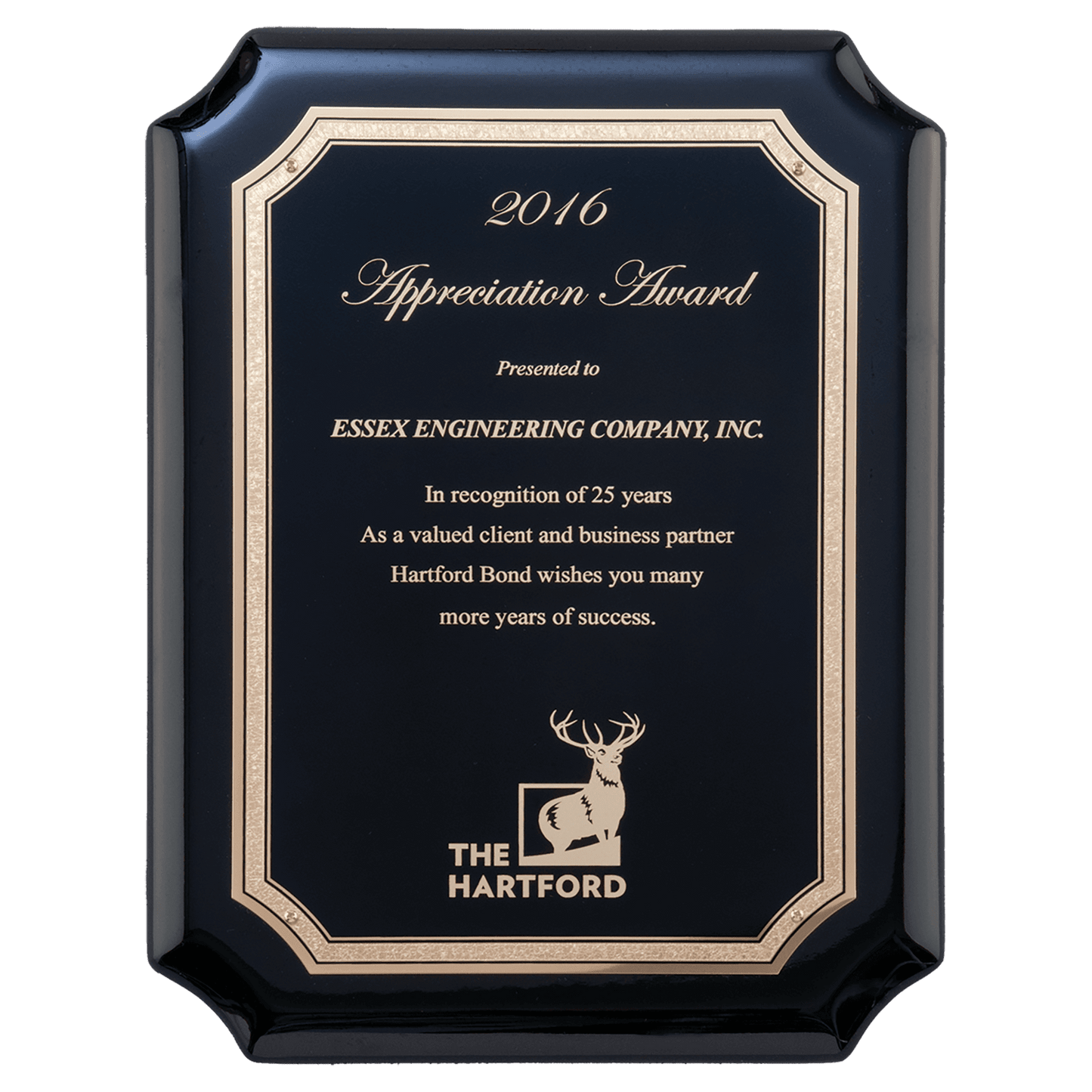 Black piano finish notched corners plaque with gold florentine border plate . Available in 3 sizes.