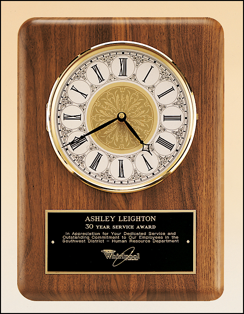 Walnut rounded corners plaque with Ivory Dial