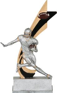 8" Silver and Gold Football resin stiff arm with gold and black trail with football begind player