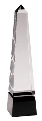 Obelisk Crystal on Black Pedestal Base. Available in 3 Sizes