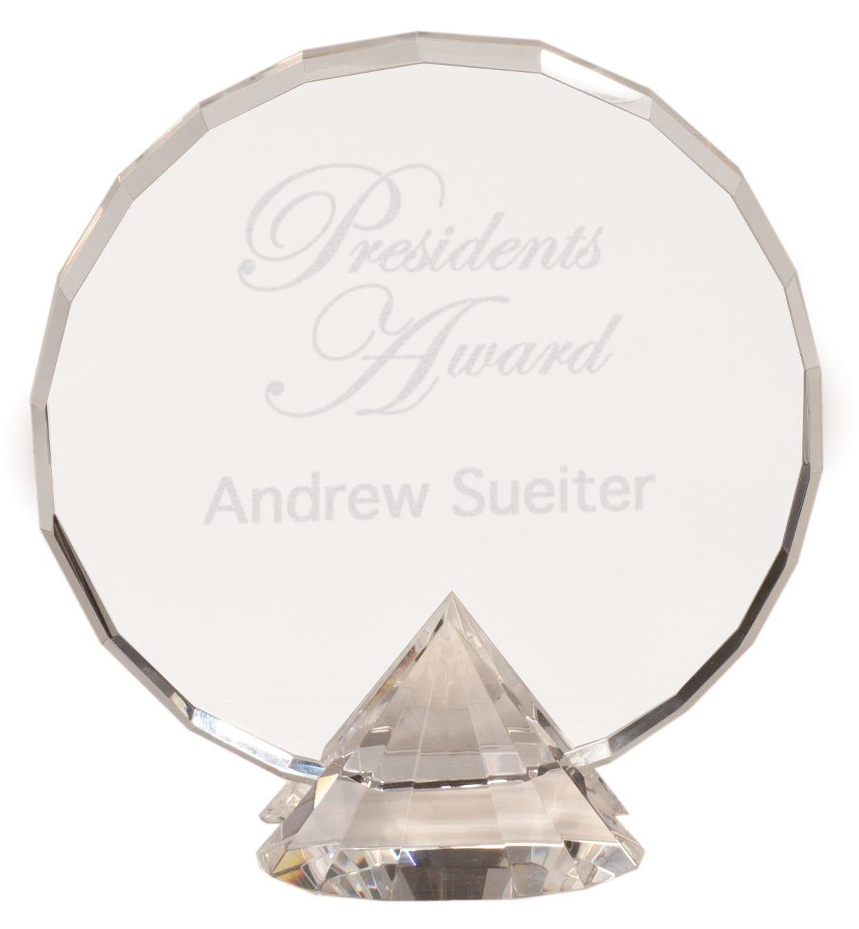 Round Crystal on Clear Diamond Base. Available in 2 Sizes