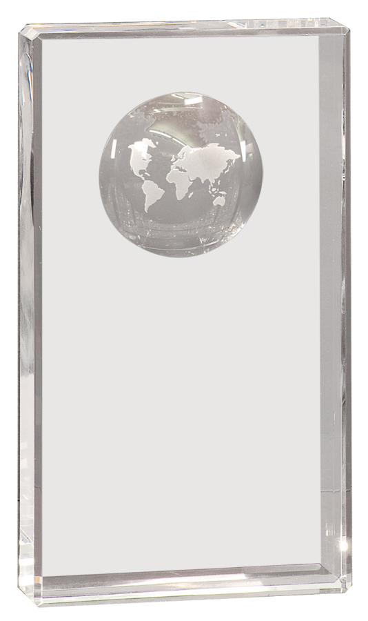 Crystal Rectangle with Globe Etching. Available in 4 Sizes