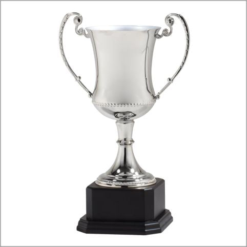 Nickel Plated Silver Cup on black base. Available in 3 sizes.