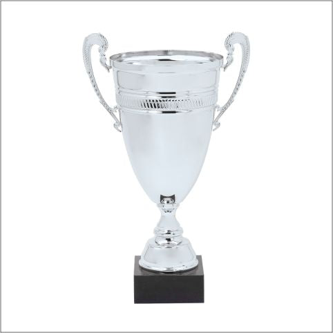 Tall Silver Italian Cup on black marble base. Available in 3 sizes.
