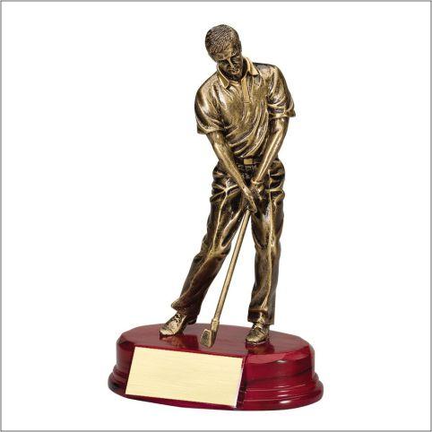 Male Golf Chip Shot Resin on rosewood base. Available in 3 sizes.