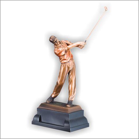 Male Golf resin TW drive Bronze Electroplated Sculpture on black base. Available in 3 sizes.