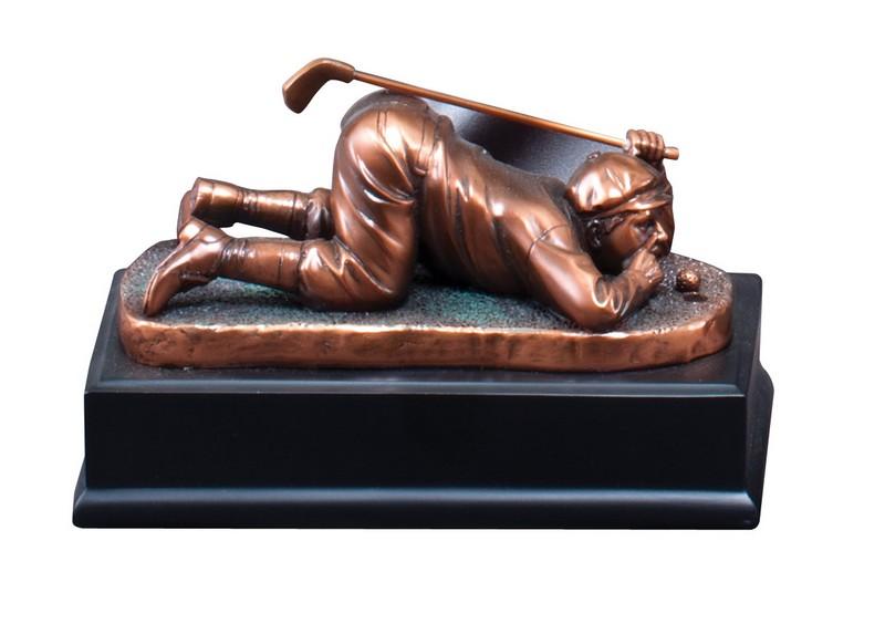 Gallery Series Bronze Eletroplated Scuplture Comic Golfer on black base.