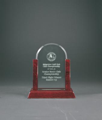 Jade Dome Gateway Glass Award with Rosewood Finish Base. Available in 3 Sizes