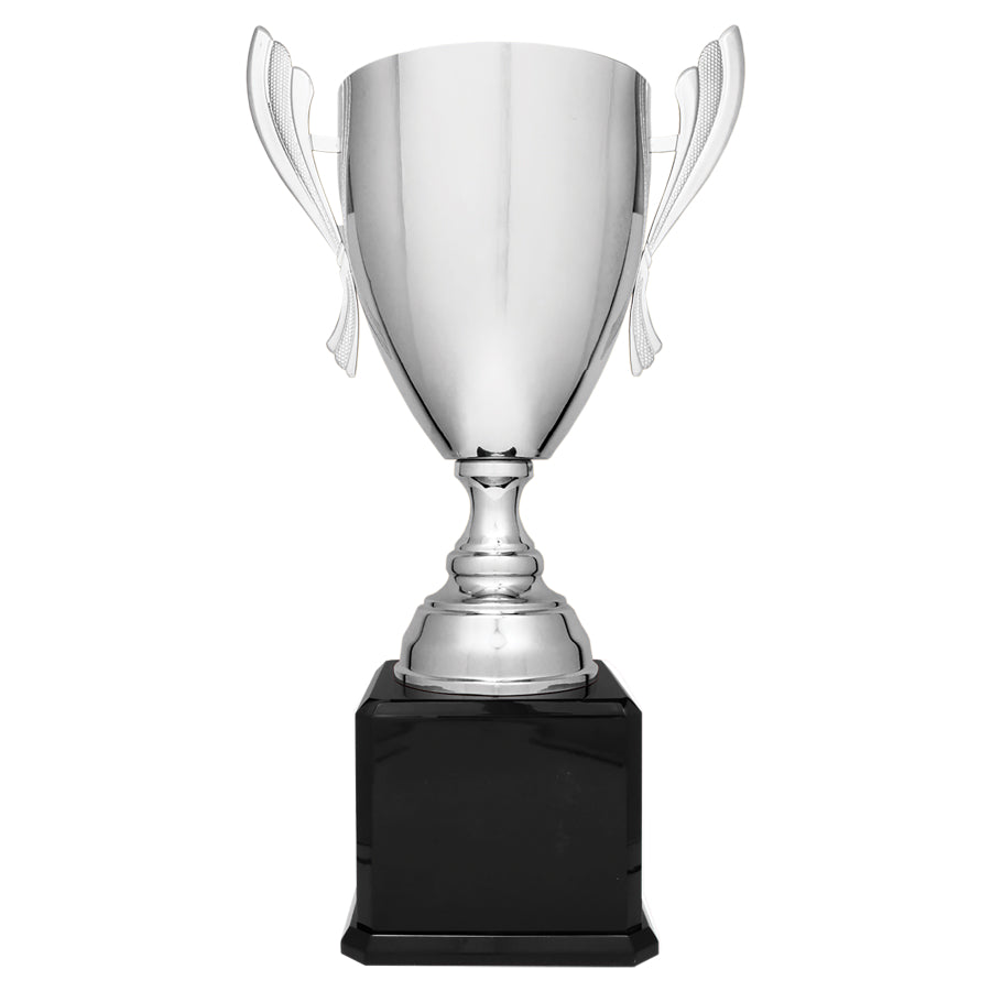 Large Silver Cup on black piano finished base. Avialable in 3 sizes.