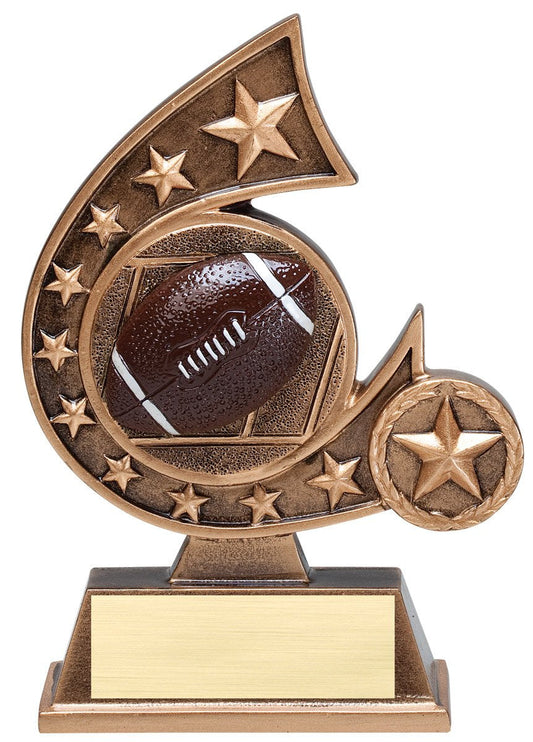 5.75" Gold football resin football middle with multiple stars curved in letter c design