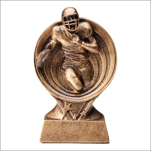 6" Gold male football resin  running inside swirl with stars