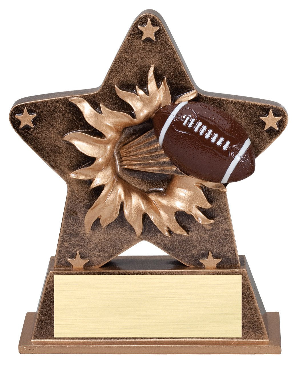 5.5" gold football resin with football burst middle star shape with stars in corners