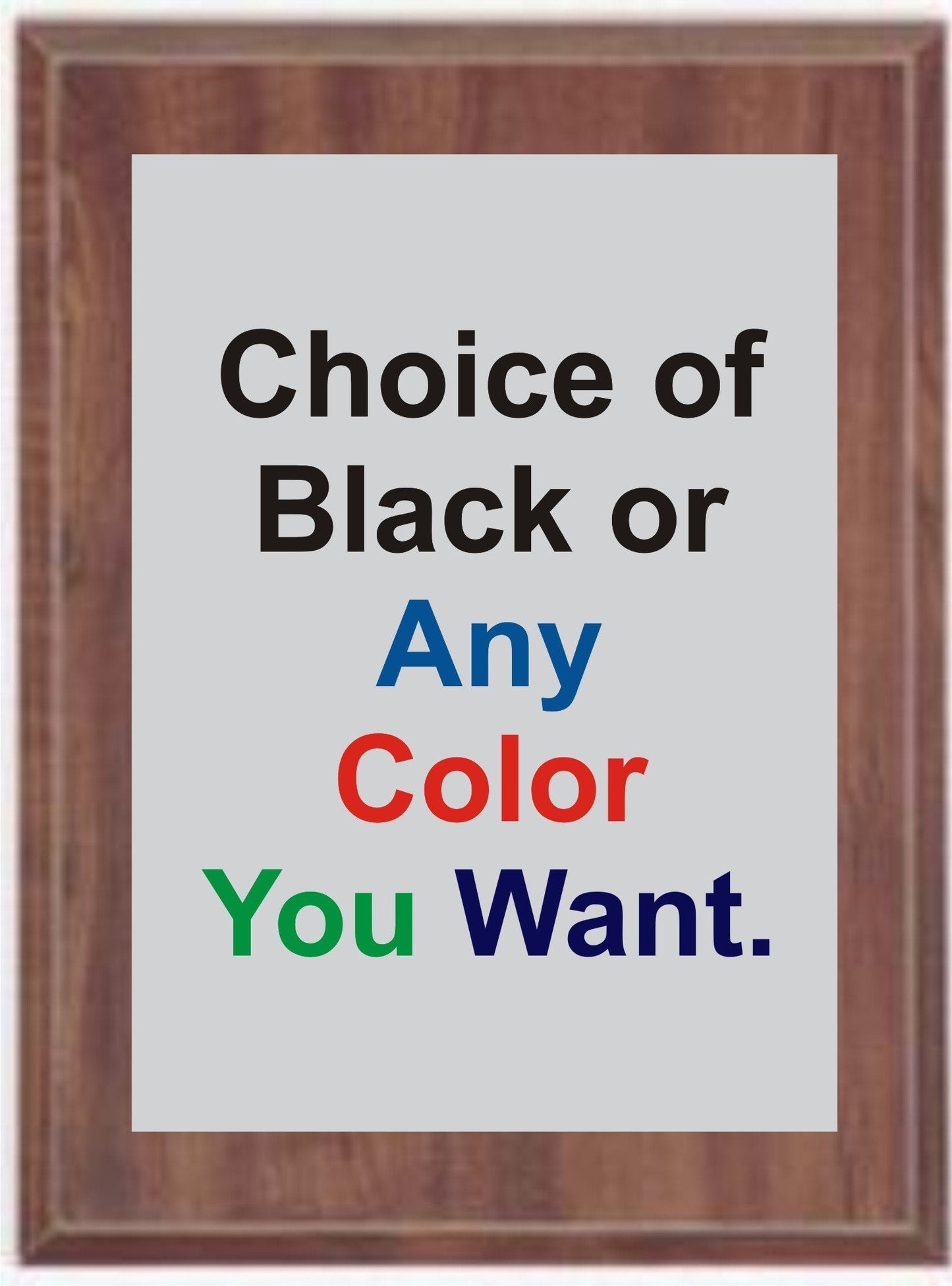Stock plaques, comes in 2 plaque color options and 9 front plate options to choose from.