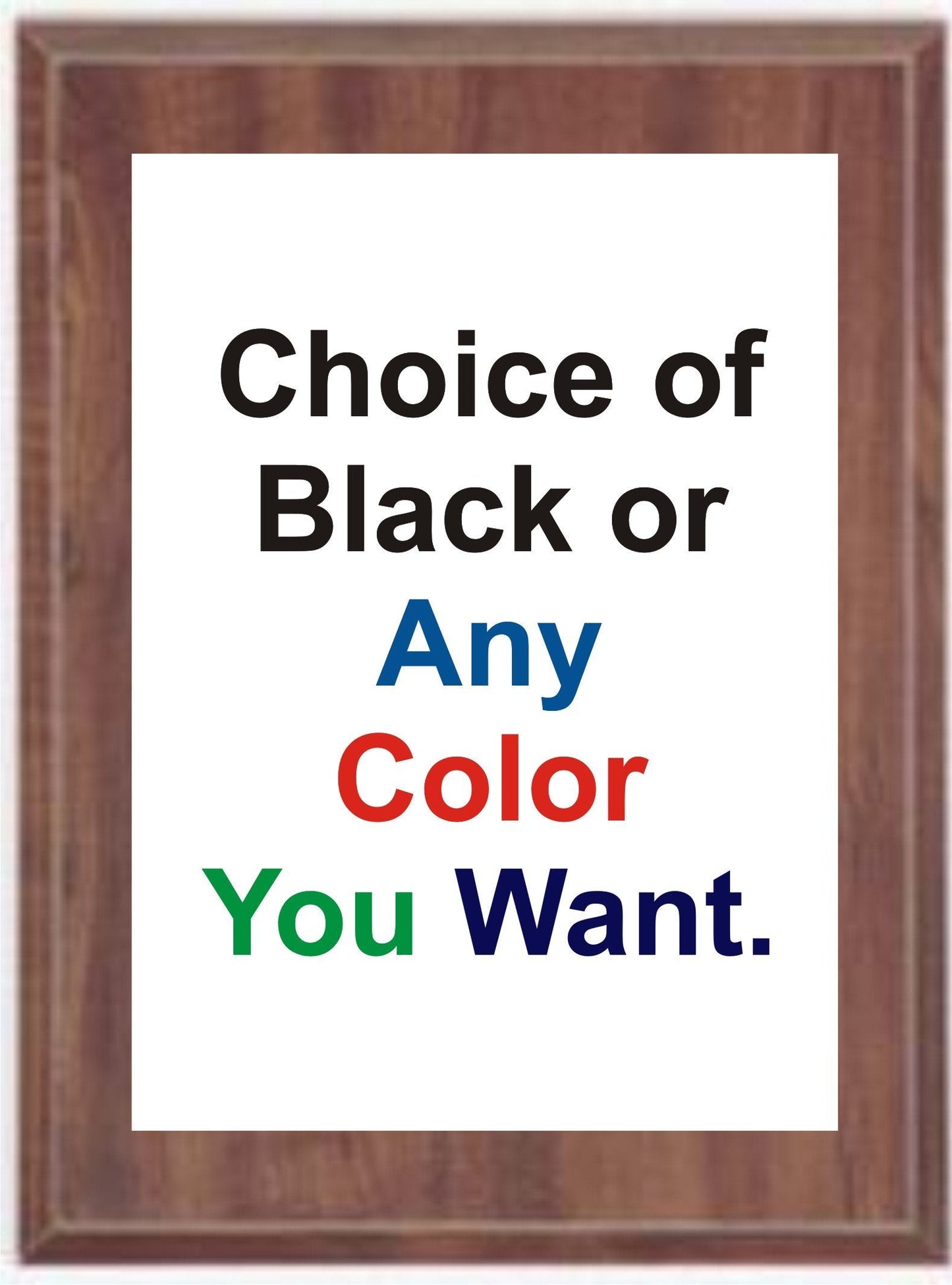 Stock plaques, comes in 2 plaque color options and 9 front plate options to choose from.