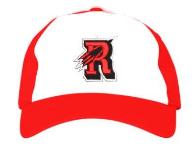 Red & White Reading Rocket buckle strap hat with adjustable back. This hat has a curved visor and an Unstructured Low-Profile crown and with soft cotton blend.