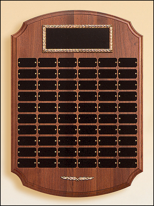 14"x20" 60 plates walnut perpetual with cast frame around black brass plate. Black brass plates are 1"x2"