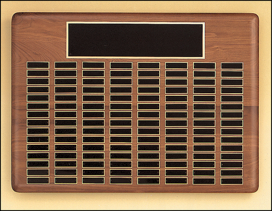 American Walnut Rounded Corner Plaque with Individual Plate sizes .875"x2.75". Available in 11 combinations.