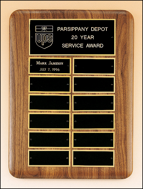 Solid American walnut perpetual plaque with individual black brass plates are 1.50"x3.75"