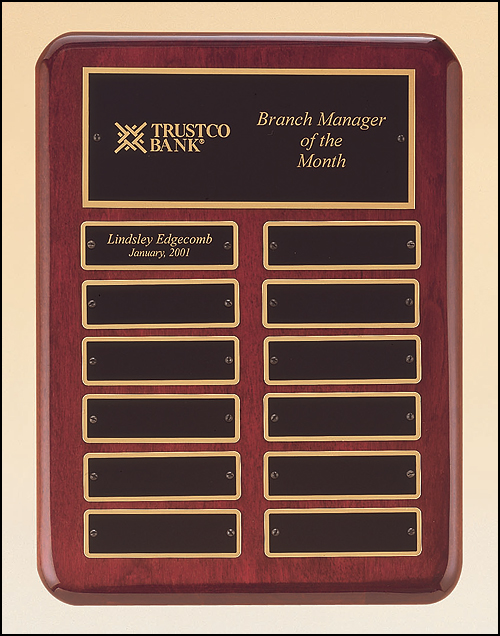 Rosewood stained piano finish perpetual plaque with 2 plate combinations