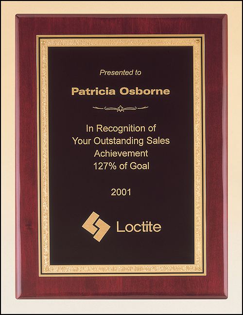 Rosewood Piano finish Plaque with gold florintine border. Available in 4 sizes.