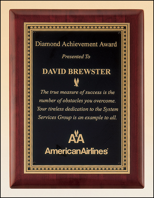 Rosewood Piano finish Plaque with gold diamond florentine border. Available in 3 size.