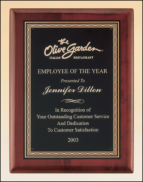 Rosewood Piano finish Plaque with gold braided border. Available in 4 sizes.