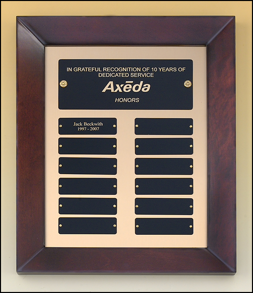 12"x15" Cherry Frame with 12 Individual Black Brass Plates, Gold Back plate, Indivdual Plates 1"x3.25"