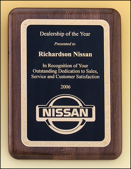 Walnut Piano finished Rounded Corners Plaque with black textured center and florentine border plates. Available in 3 sizes.