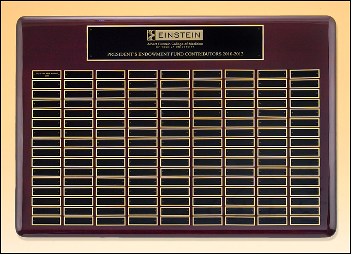 Rosewood Piano finish Perpetual Plaque with 0.875"x2.75" black brass perpetual plates. Available in 9 combinations.