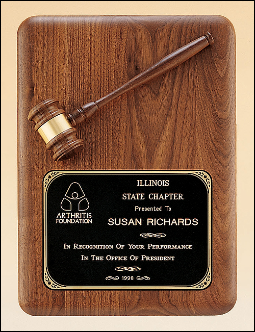 11"x15" American walnut plaque with walnut gavel.