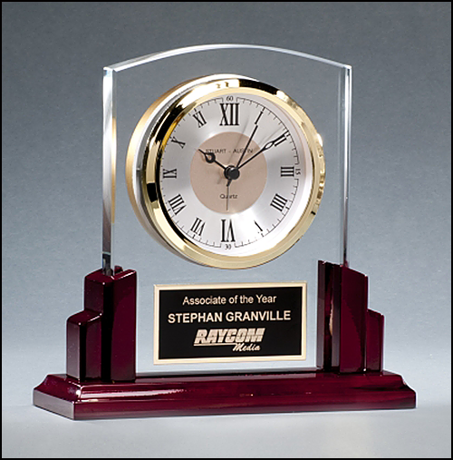 Glass Clock with Rosewood base