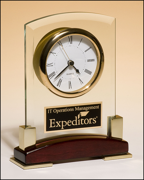 Glass desktop clock rosewood base