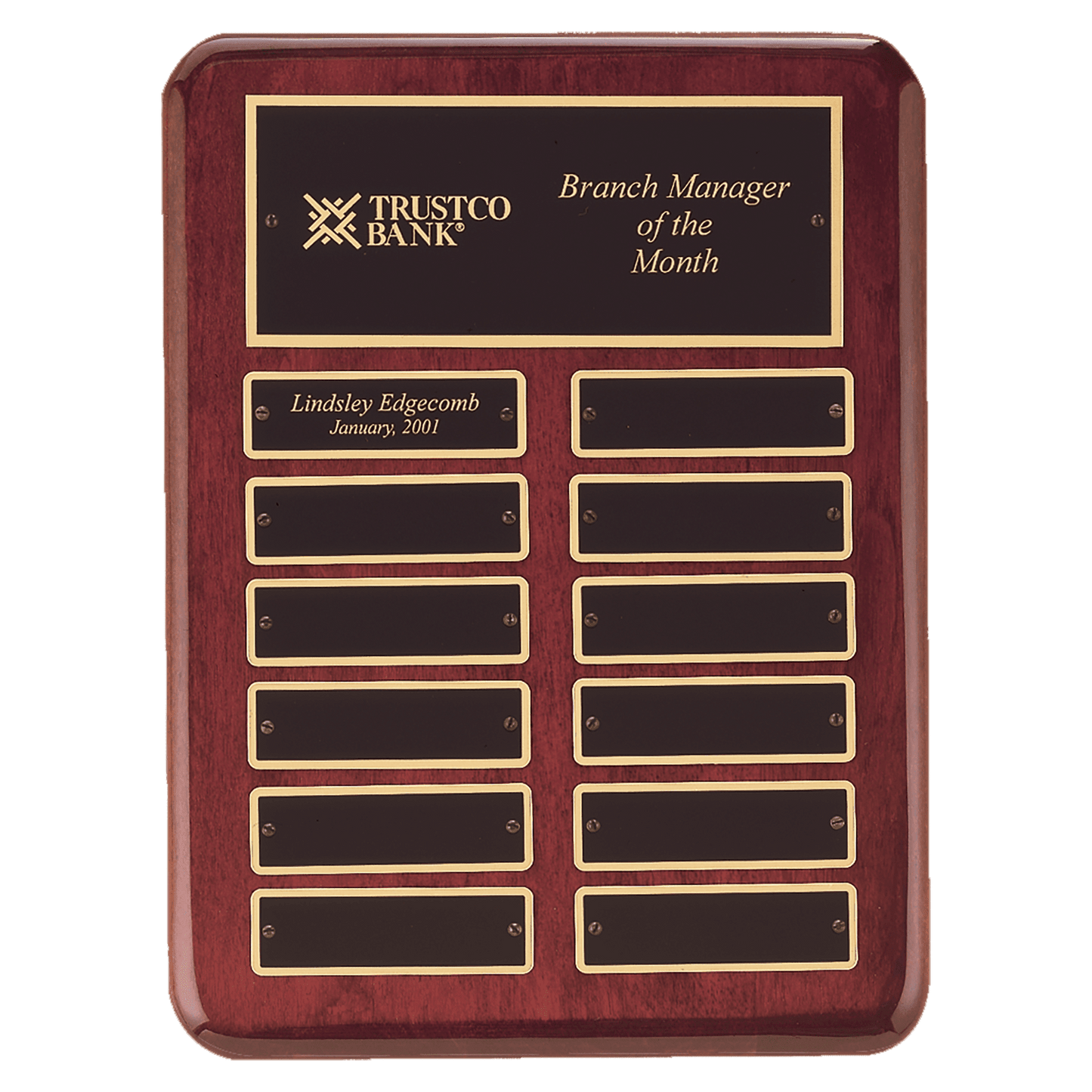 Rosewood stained piano finish perpetual plaque with 2 plate combinations