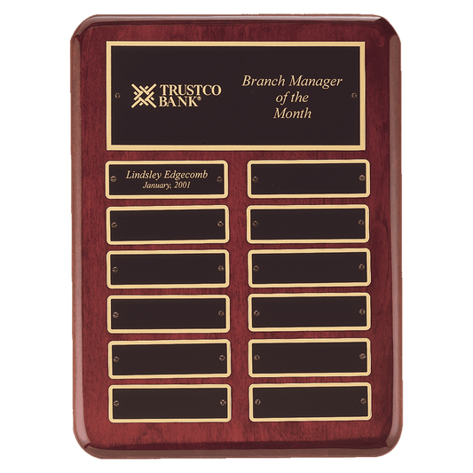 Rosewood stained piano finish perpetual plaque with 2 plate combinations