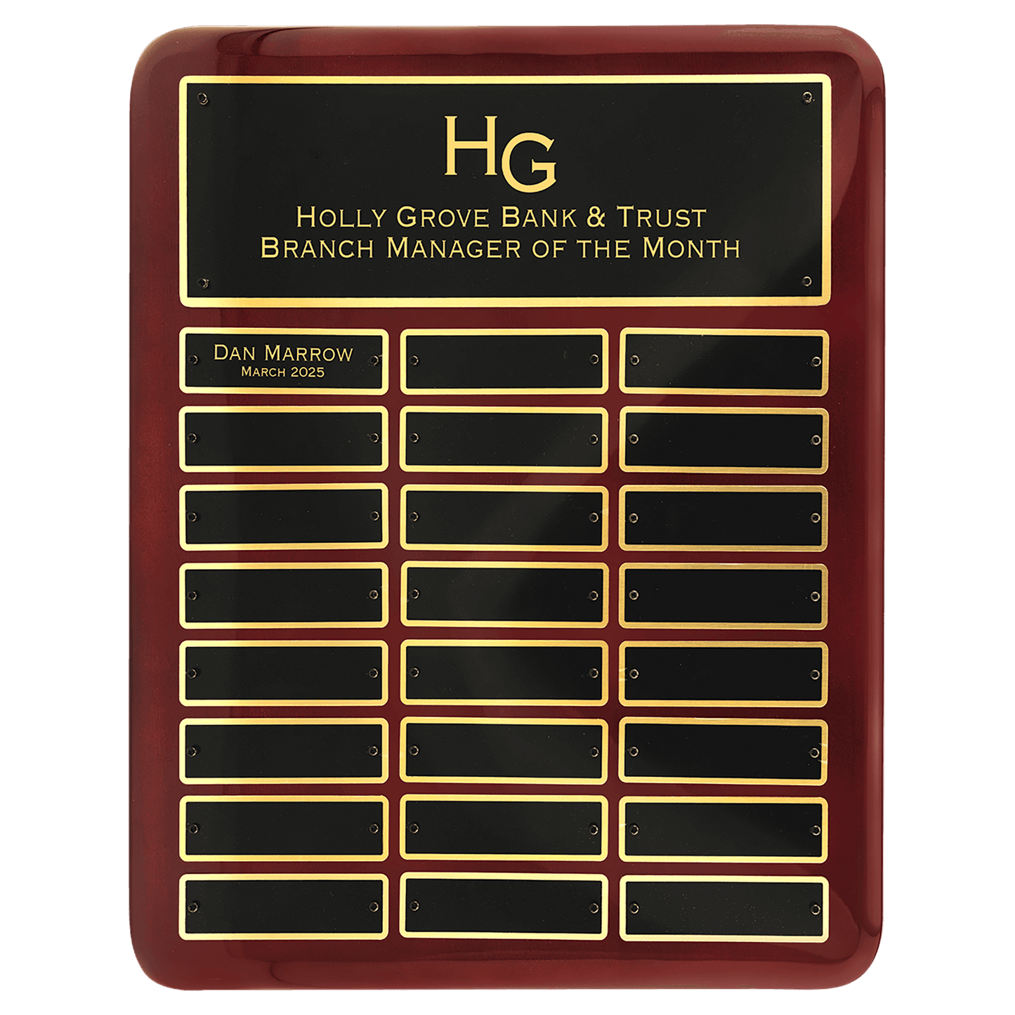 Rosewood stained piano finish perpetual plaque with 2 plate combinations