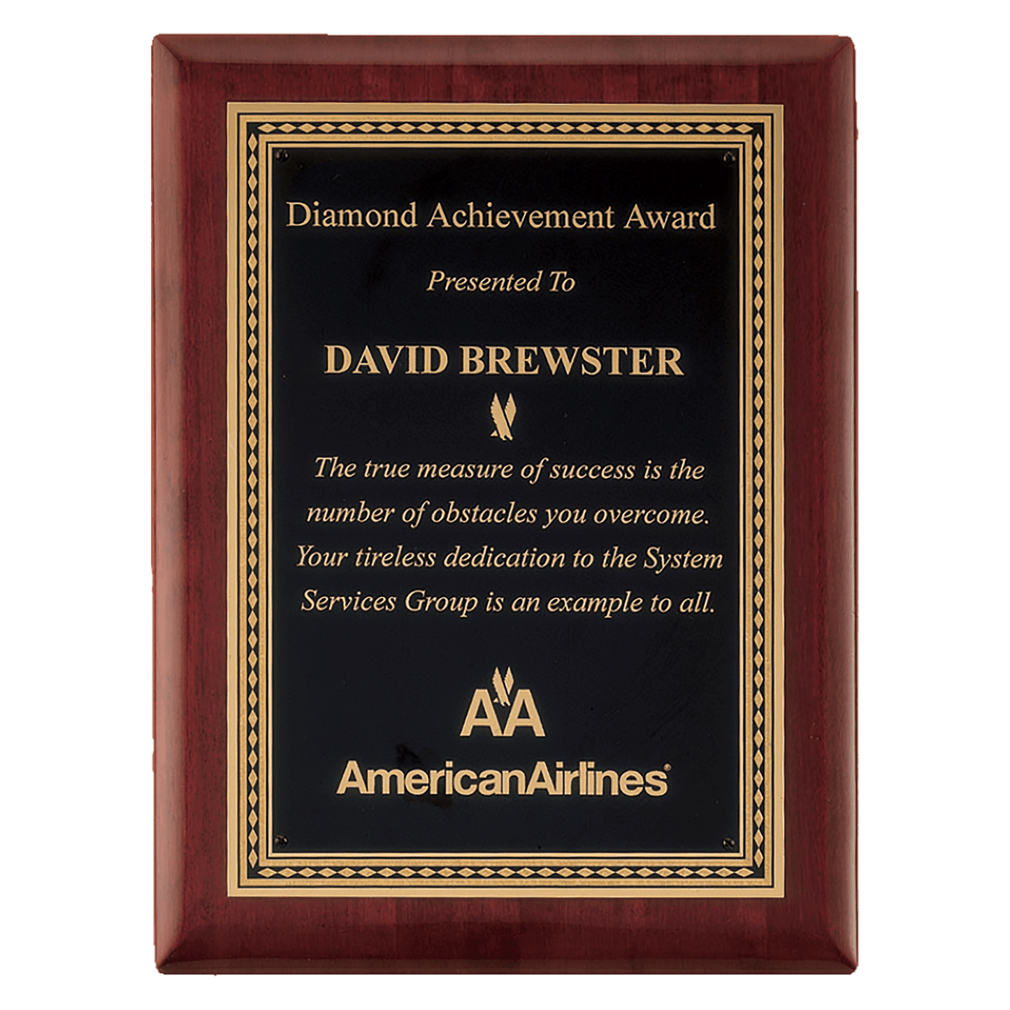 Rosewood Piano finish Plaque with gold diamond florentine border. Available in 3 size.