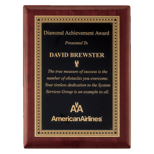 Rosewood Piano finish Plaque with gold diamond florentine border. Available in 3 size.