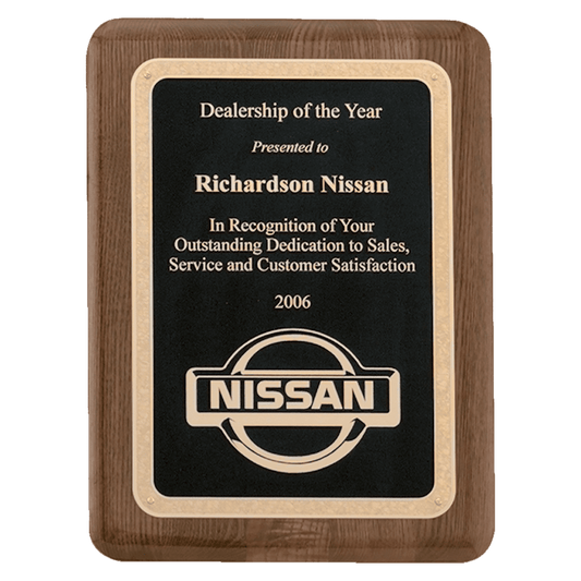 Walnut Piano finished Rounded Corners Plaque with black textured center and florentine border plates. Available in 3 sizes.