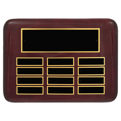 Rosewood Piano finish Perpetual Plaque with 0.875"x2.75" black brass perpetual plates. Available in 9 combinations.