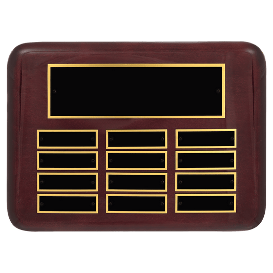 Rosewood Piano finish Perpetual Plaque with 0.875"x2.75" black brass perpetual plates. Available in 9 combinations.