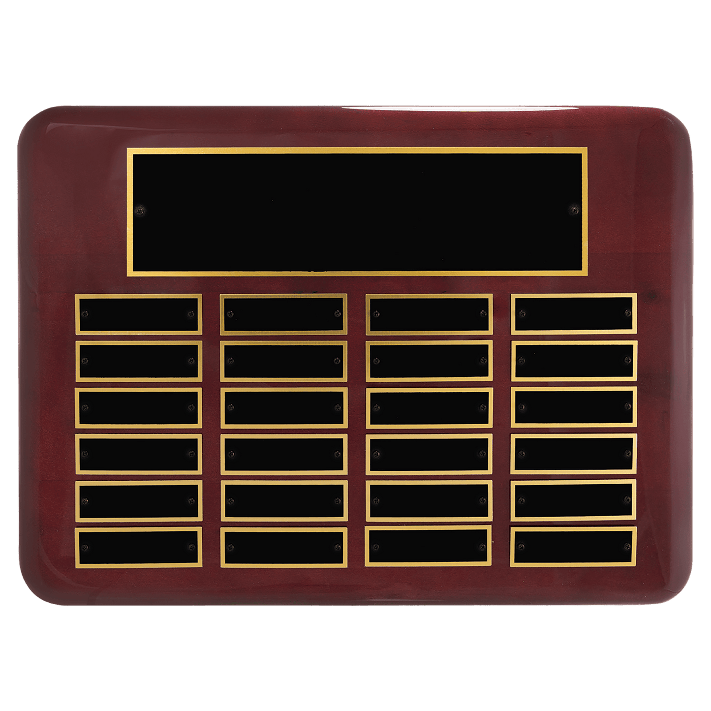 Rosewood Piano finish Perpetual Plaque with 0.875"x2.75" black brass perpetual plates. Available in 9 combinations.