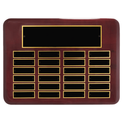 Rosewood Piano finish Perpetual Plaque with 0.875"x2.75" black brass perpetual plates. Available in 9 combinations.