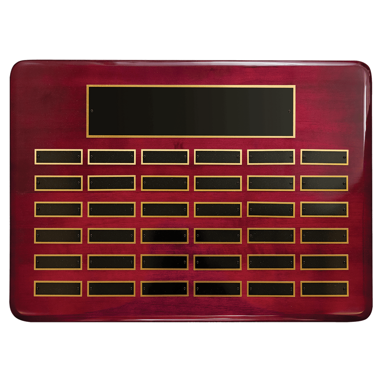 Rosewood Piano finish Perpetual Plaque with 0.875"x2.75" black brass perpetual plates. Available in 9 combinations.