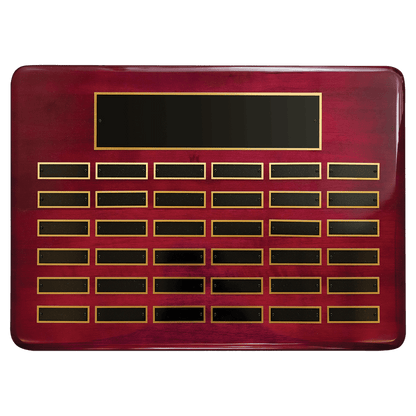 Rosewood Piano finish Perpetual Plaque with 0.875"x2.75" black brass perpetual plates. Available in 9 combinations.